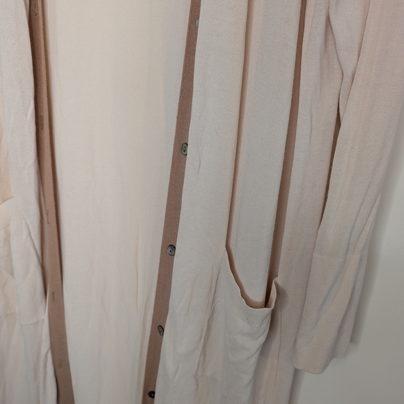 Zara Tan and Cream Long Cardigan Sweater Lightweight Knit - Picture 3 of 6